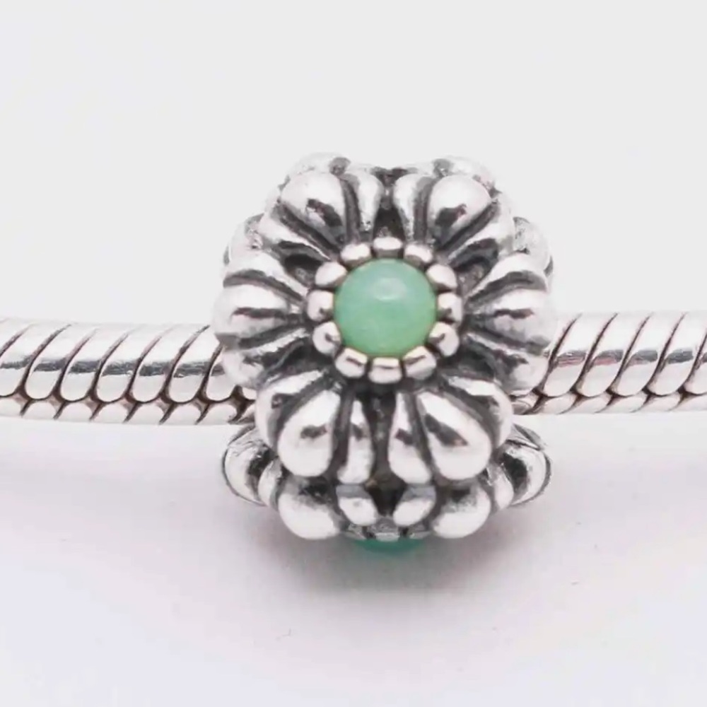 Retired Pandora Sterling Silver Birthday Blooms December/Turquoise